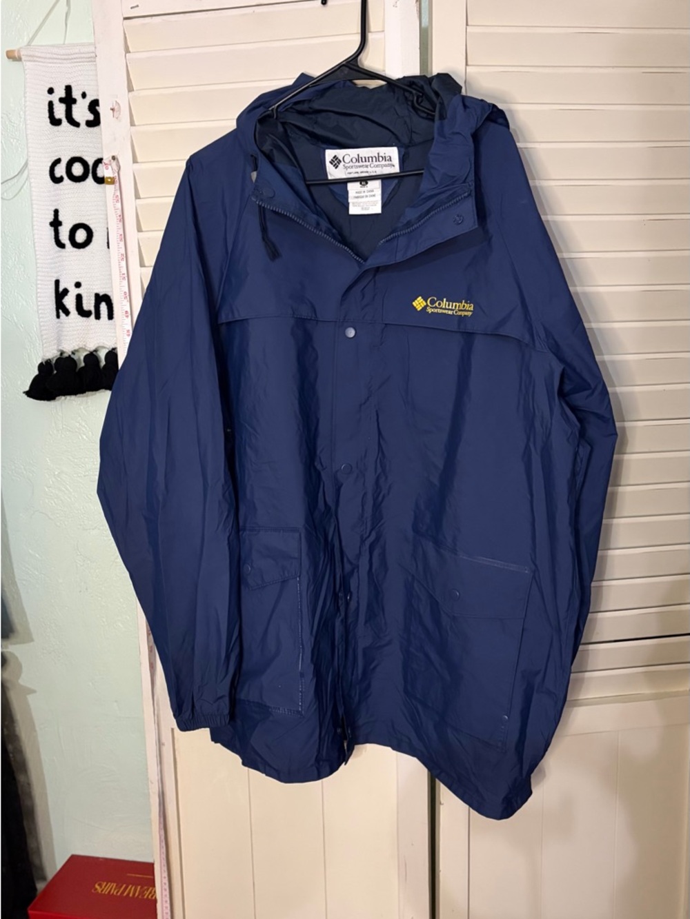 Vintage Columbia PVC Navy Blue Hooded Rainstorm Rainjacket